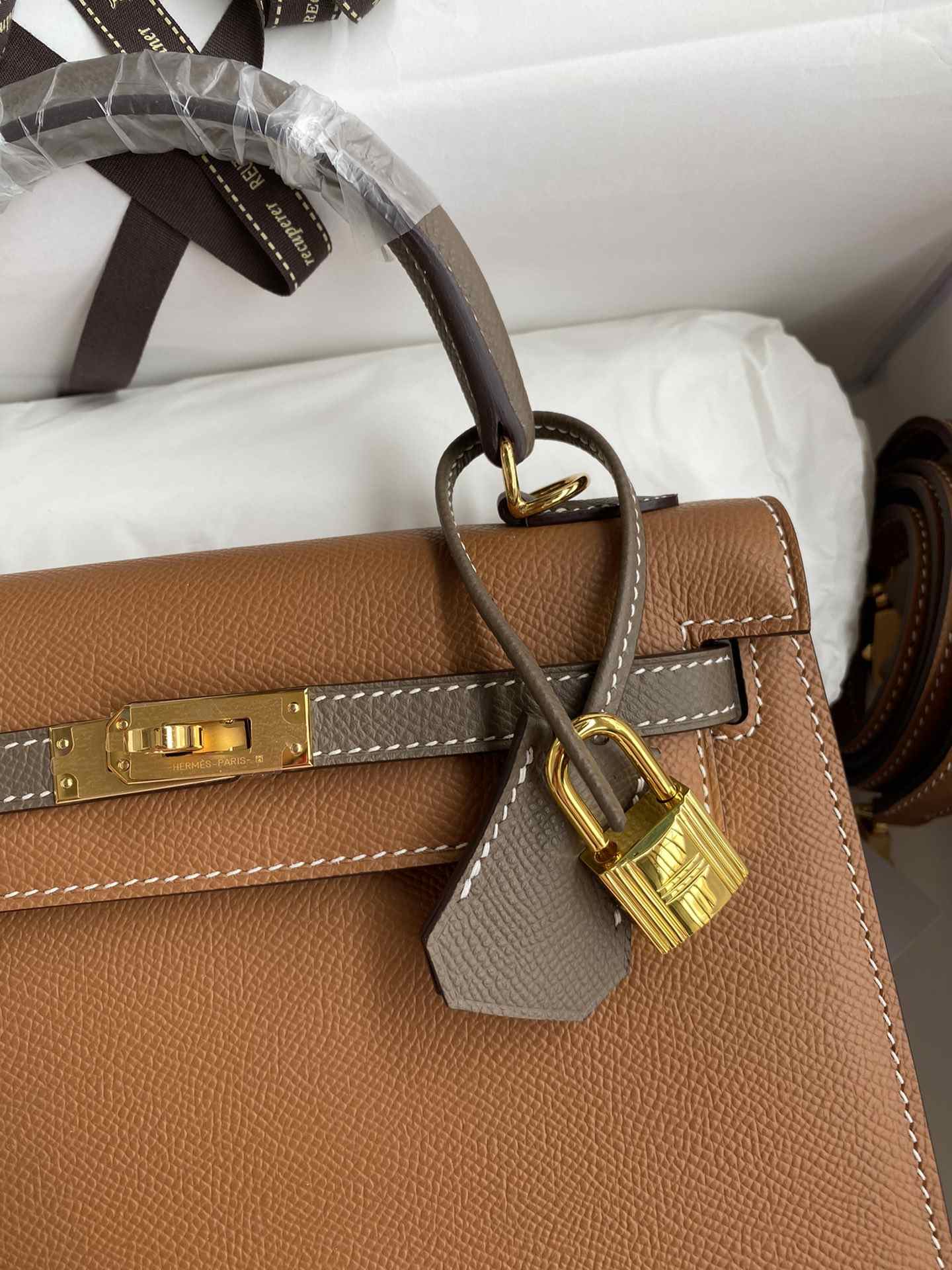 HERMES Kelly 25 Gold&Etoupe Epsom Gold-tone Hardware