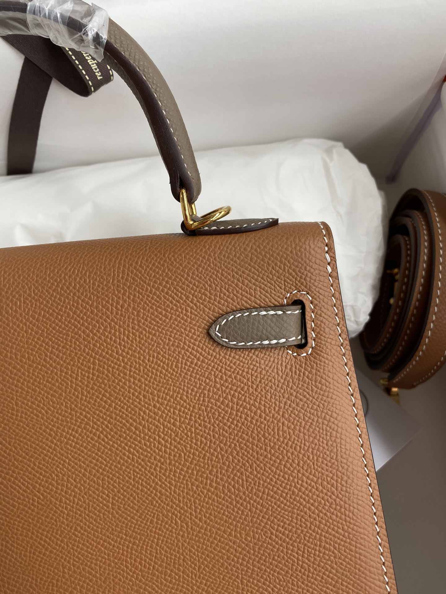 HERMES Kelly 25 Gold&Etoupe Epsom Gold-tone Hardware