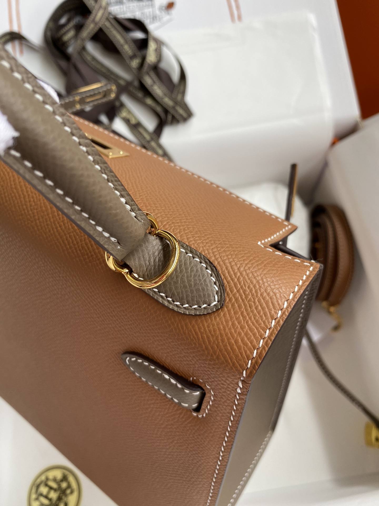 HERMES Kelly 25 Gold&Etoupe Epsom Gold-tone Hardware