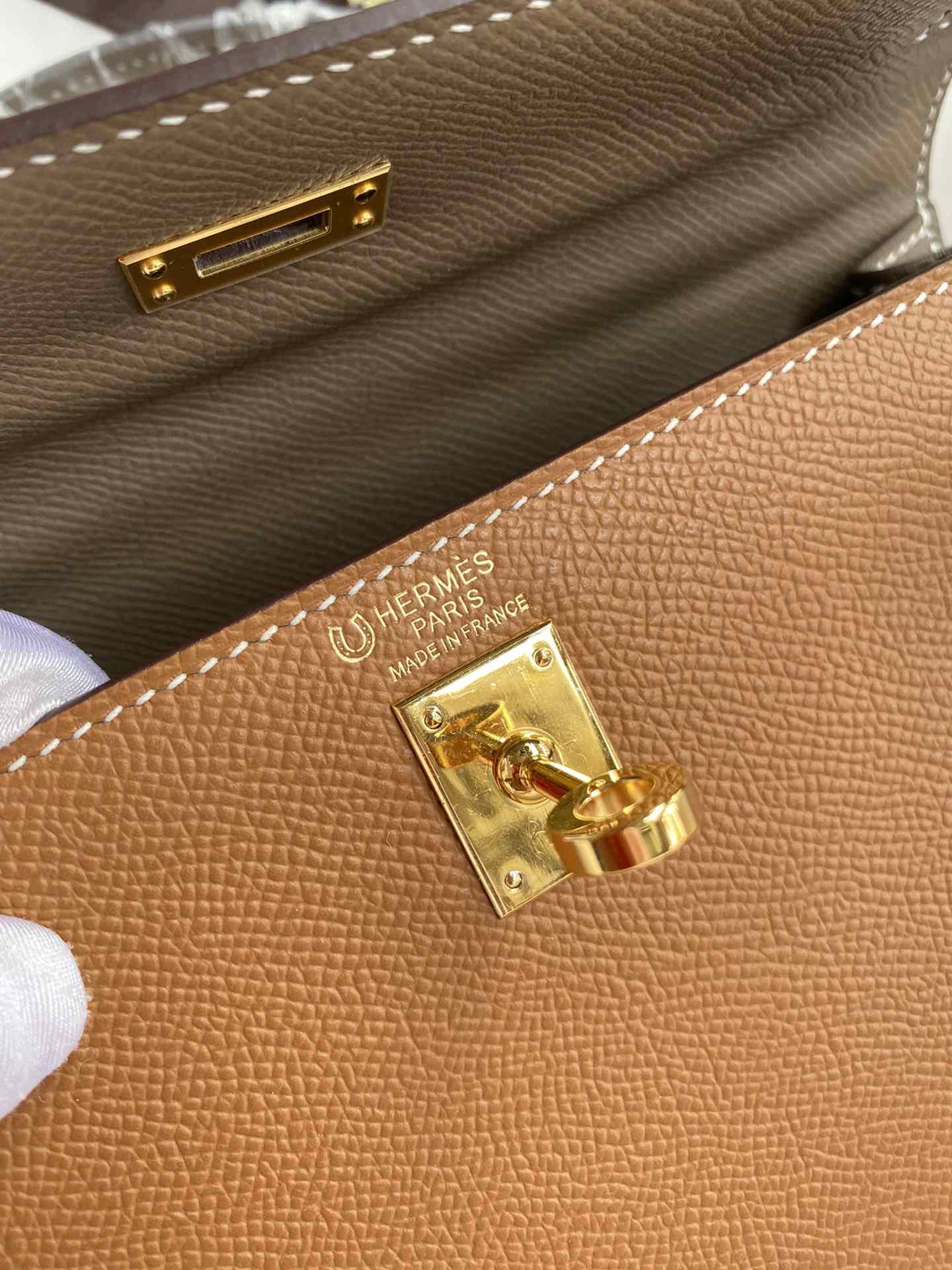 HERMES Kelly 25 Gold&Etoupe Epsom Gold-tone Hardware