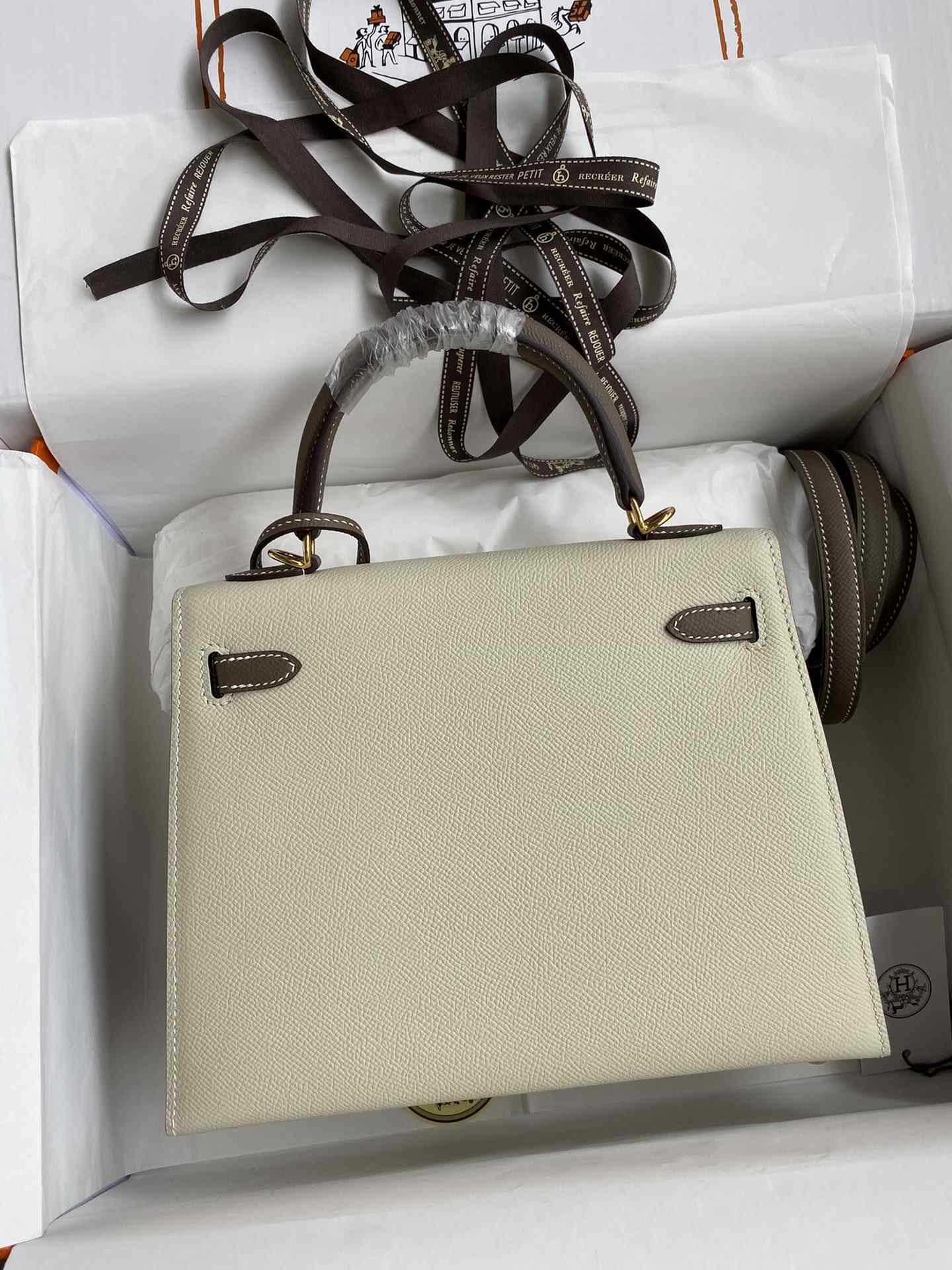 HERMES Kelly 25 Craie&Etoupe Epsom Gold-tone Hardware