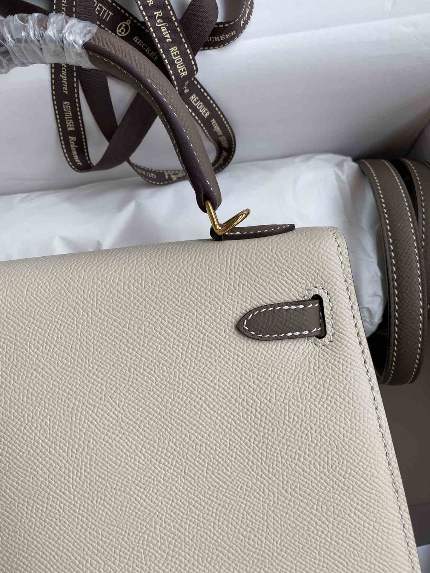 HERMES Kelly 25 Craie&Etoupe Epsom Gold-tone Hardware