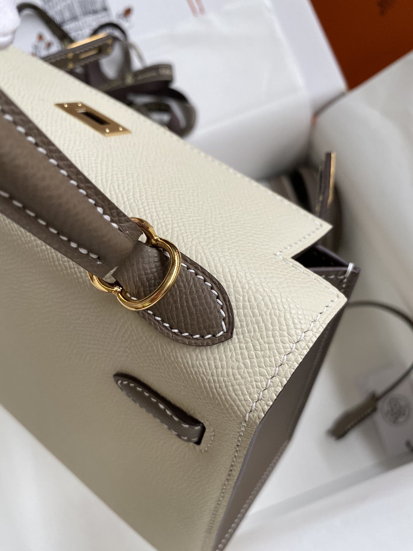 HERMES Kelly 25 Craie&Etoupe Epsom Gold-tone Hardware