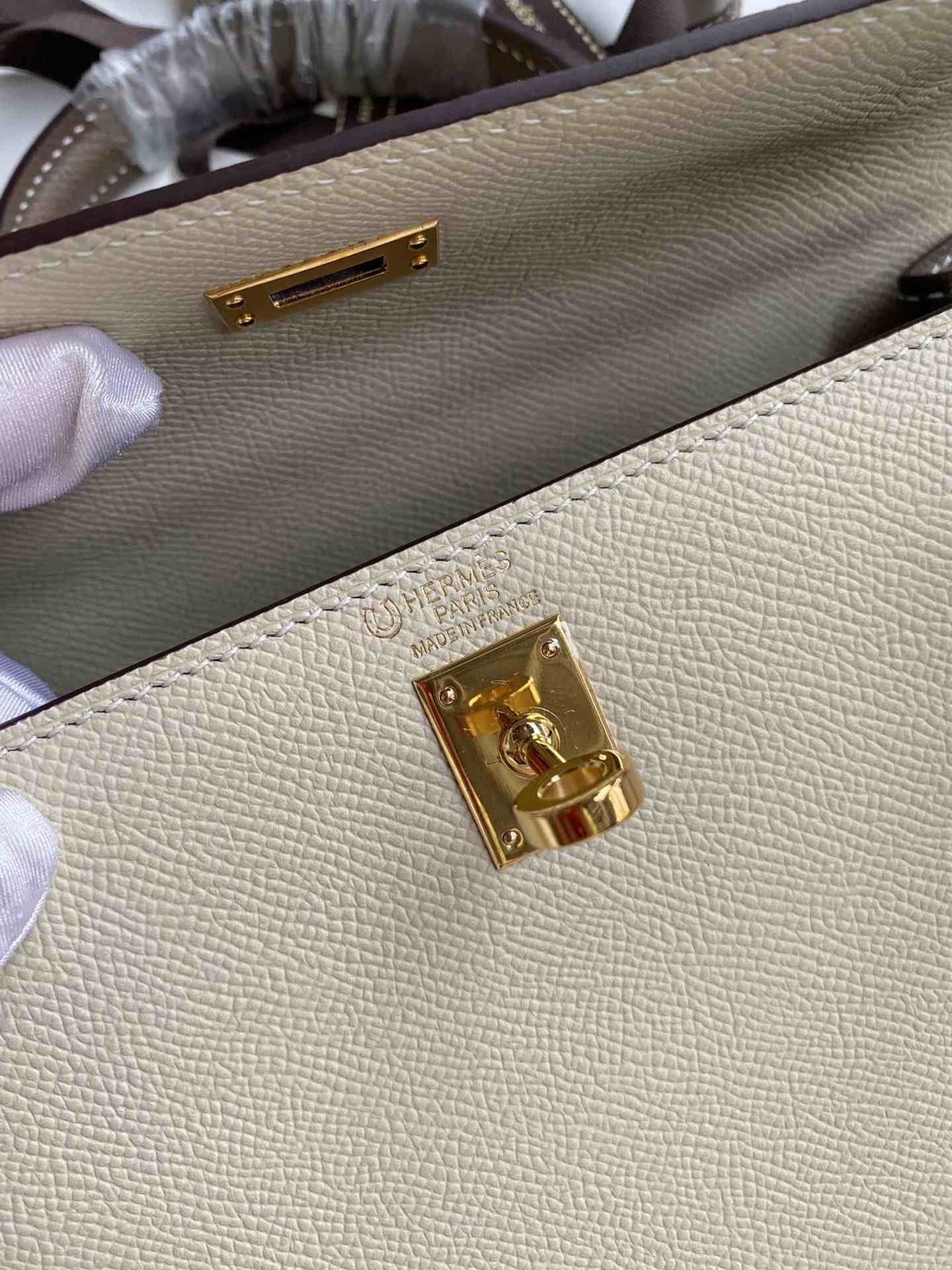 HERMES Kelly 25 Craie&Etoupe Epsom Gold-tone Hardware