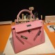 HERMES Kelly 28 Rose Confetti Epsom Silver-tone Hardware