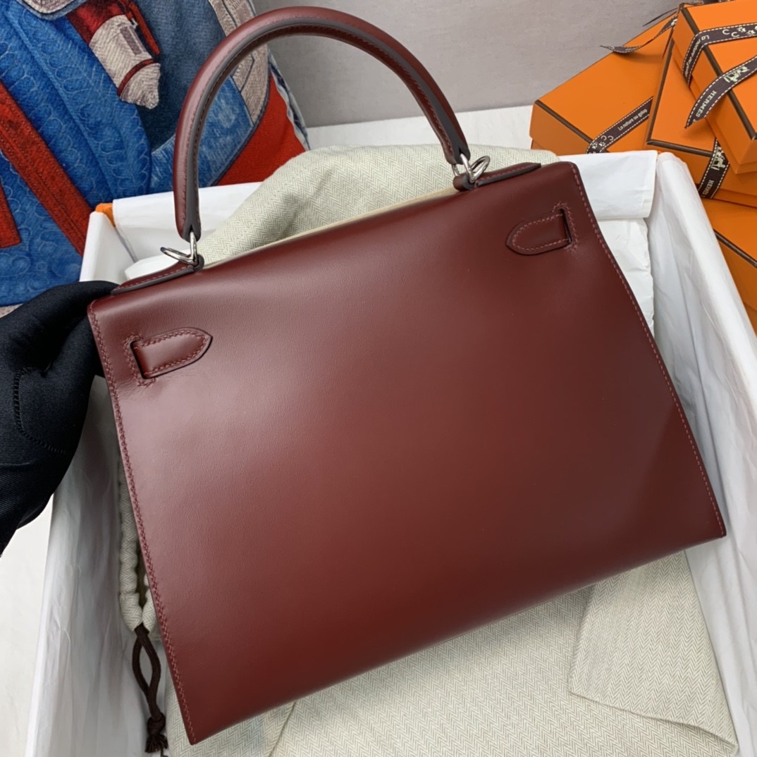 HERMES Kelly 28 Ruby Box Silver-tone Hardware