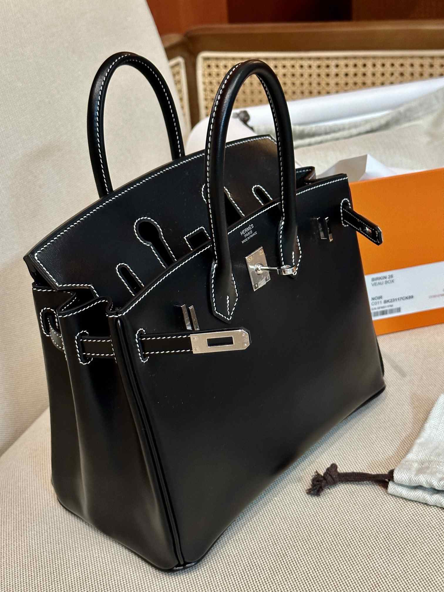 HERMES Birkin 25 Nior Box Silver-tone Hardware