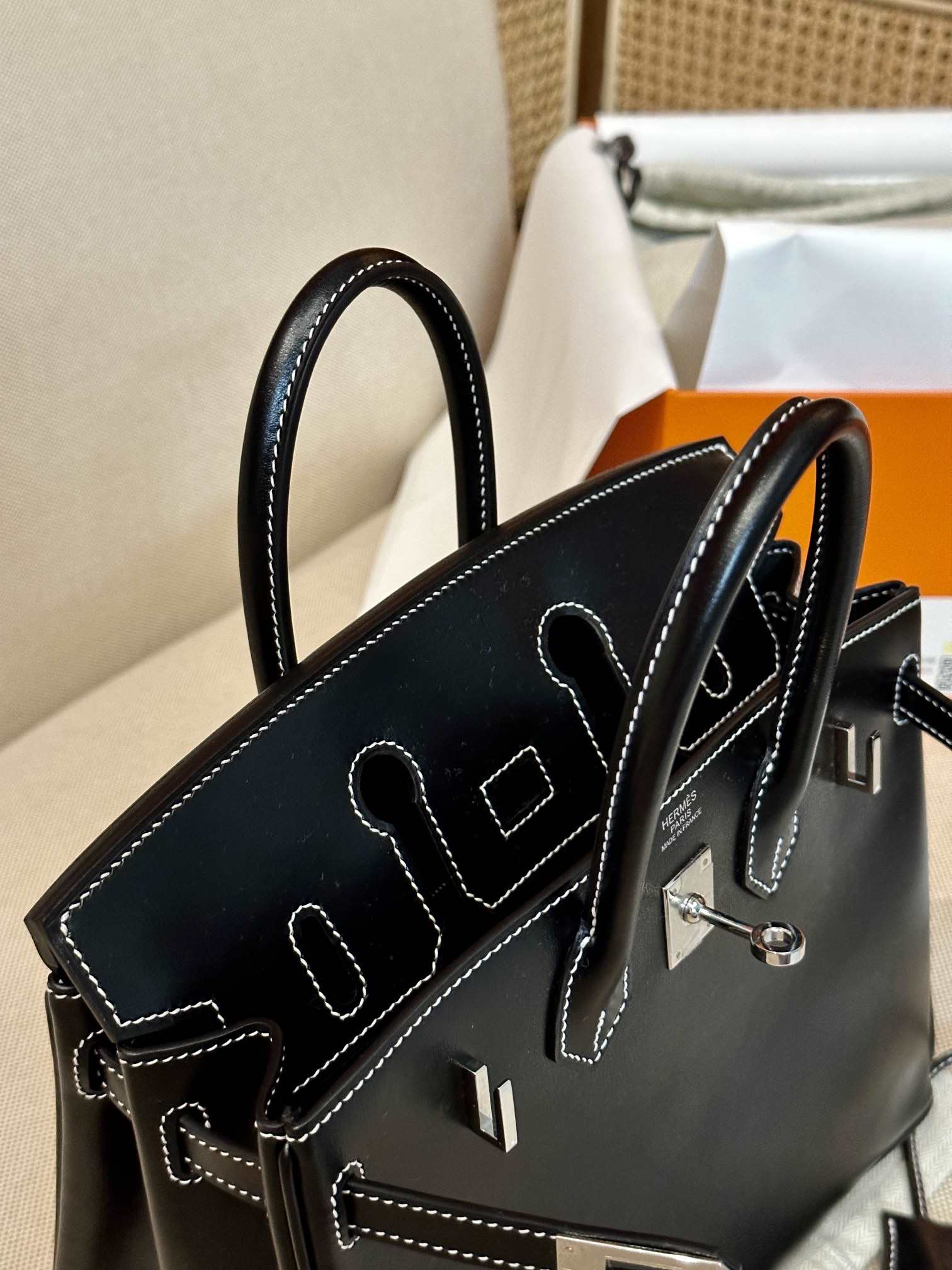 HERMES Birkin 25 Nior Box Silver-tone Hardware