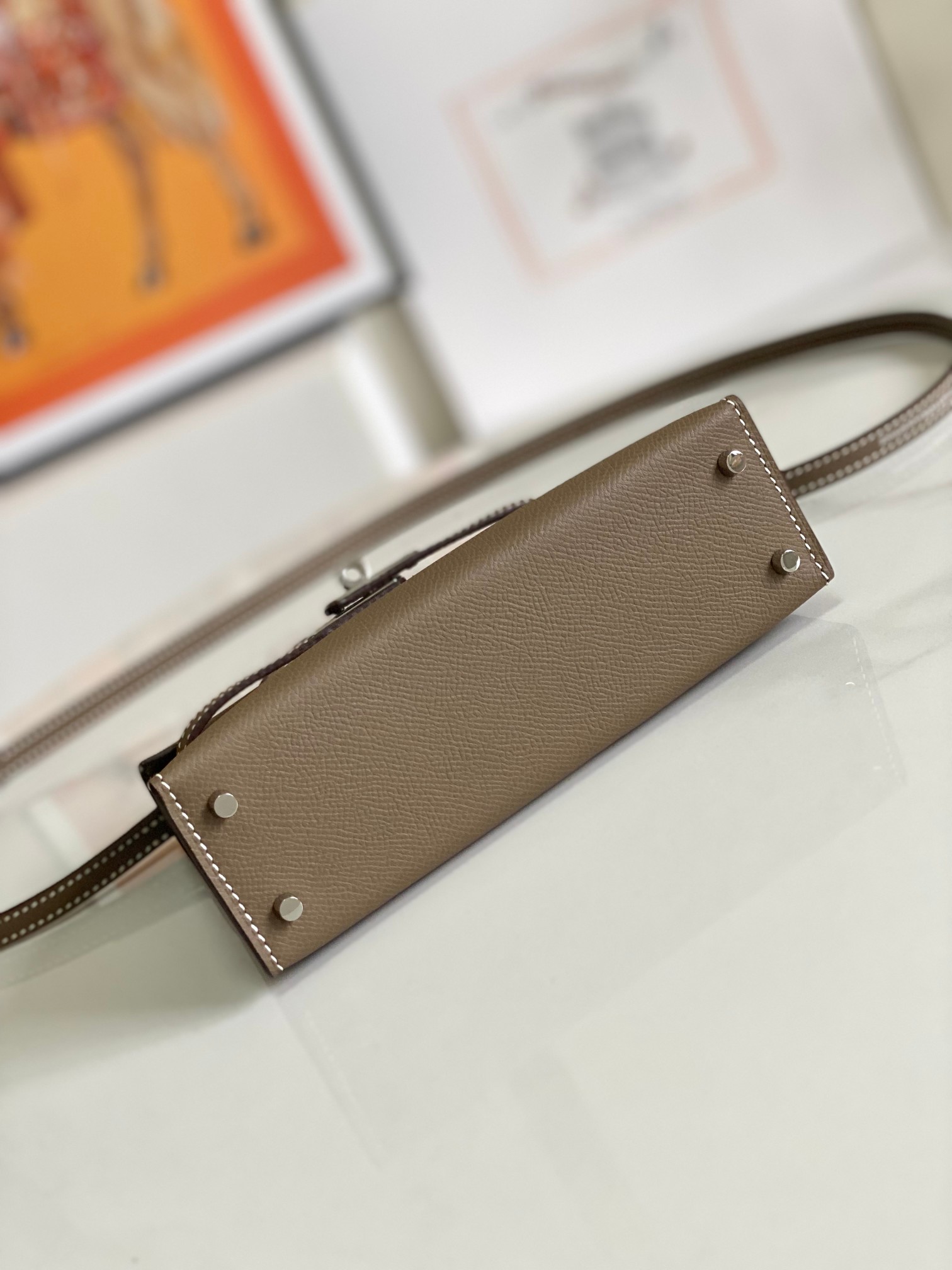 HERMES Kelly Mini II Etoupe Epsom Silver-tone Hardware