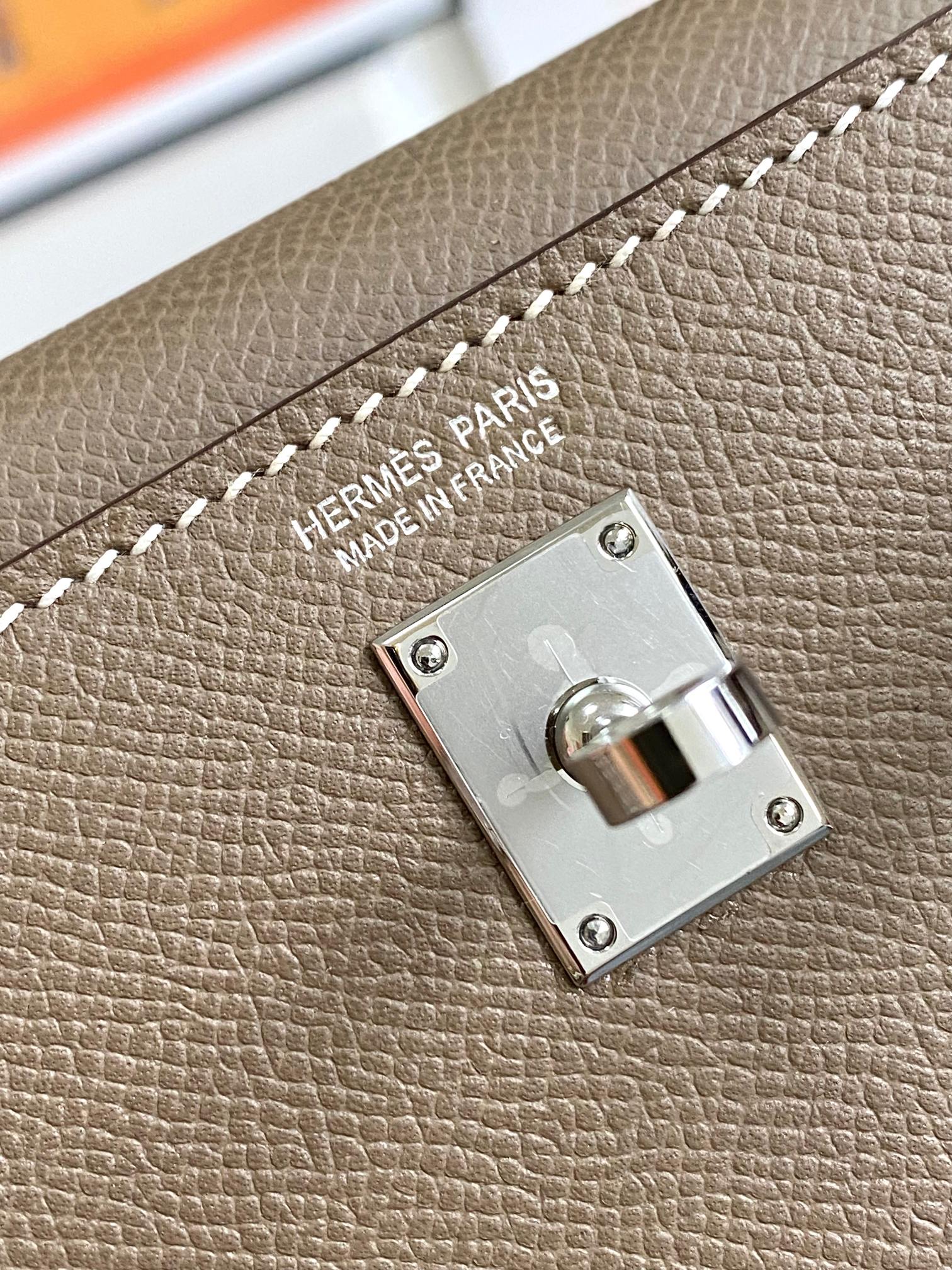 HERMES Kelly Mini II Etoupe Epsom Silver-tone Hardware