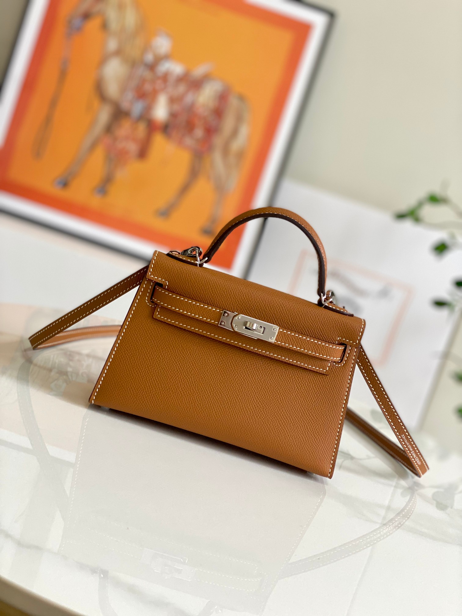 HERMES Kelly Mini II Gold Epsom Silver-tone Hardware