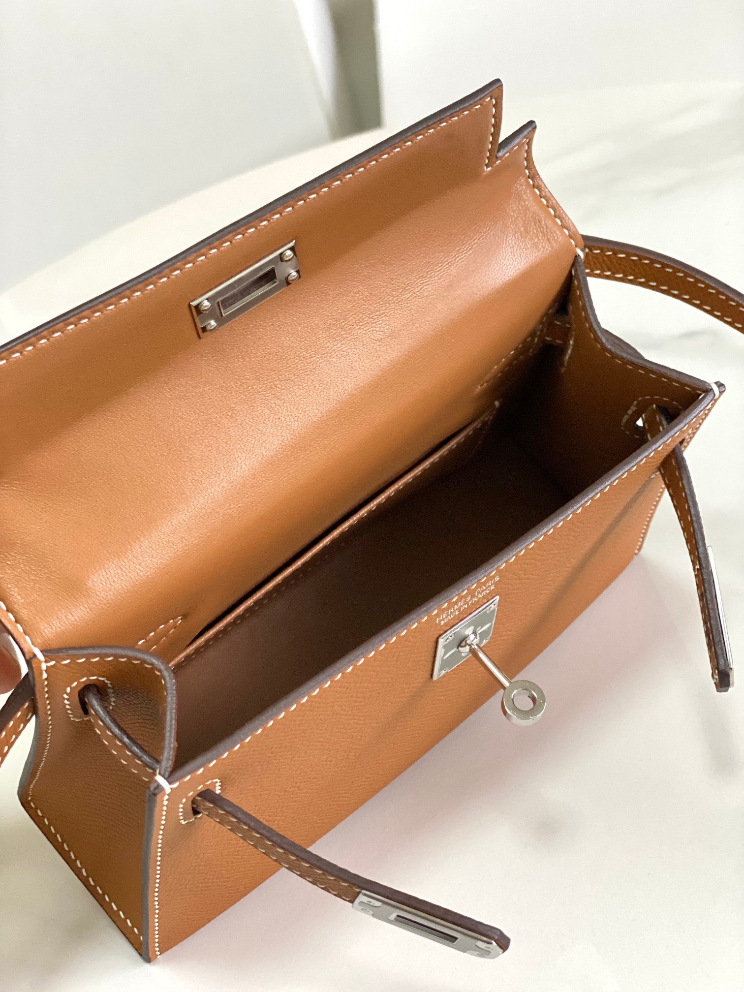 HERMES Kelly Mini II Gold Epsom Silver-tone Hardware