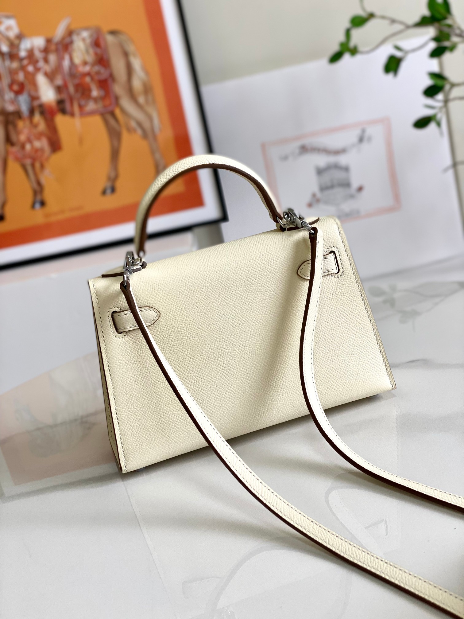 HERMES Kelly Mini II Craie Epsom Silver-tone Hardware