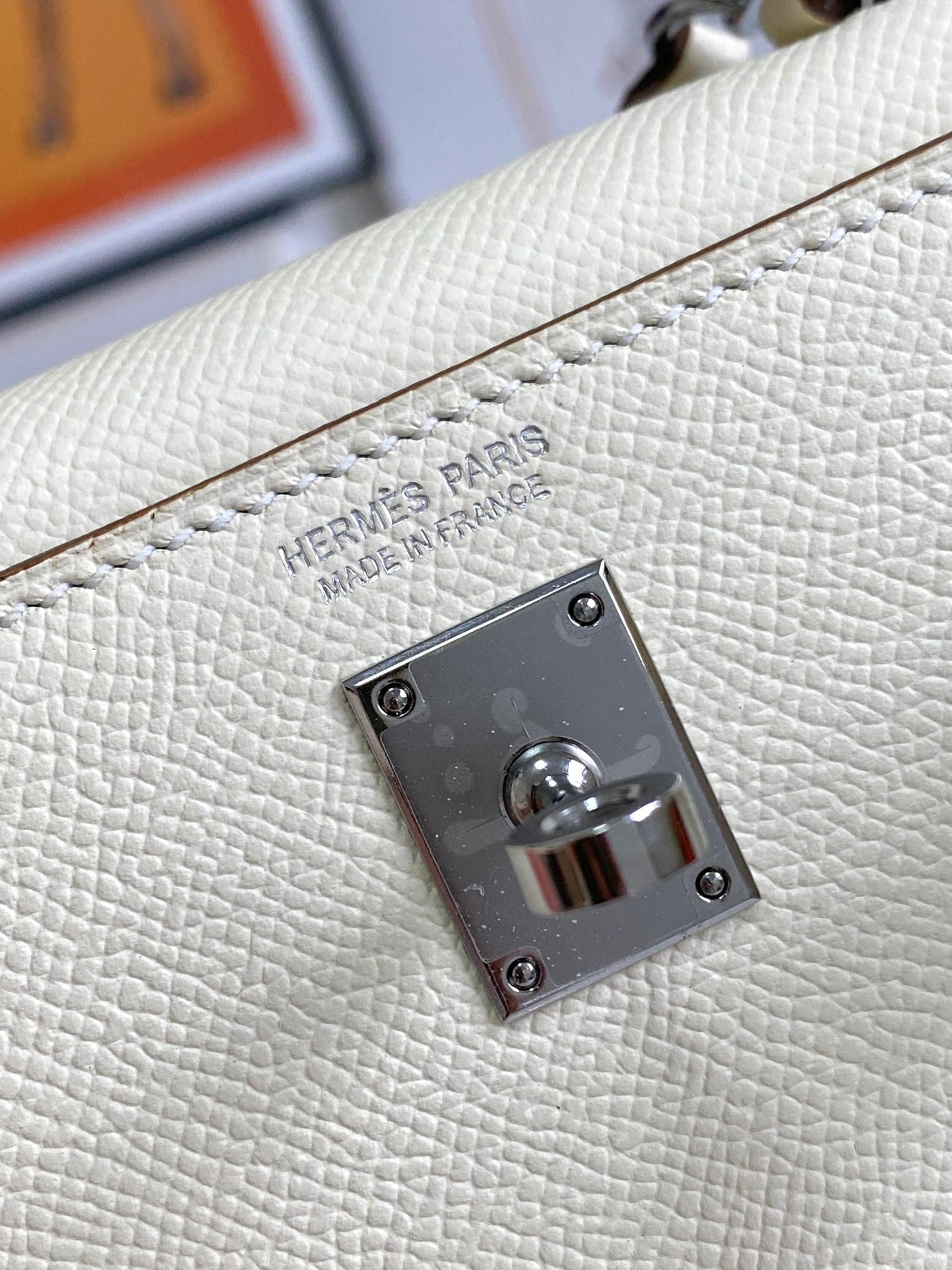 HERMES Kelly Mini II Craie Epsom Silver-tone Hardware