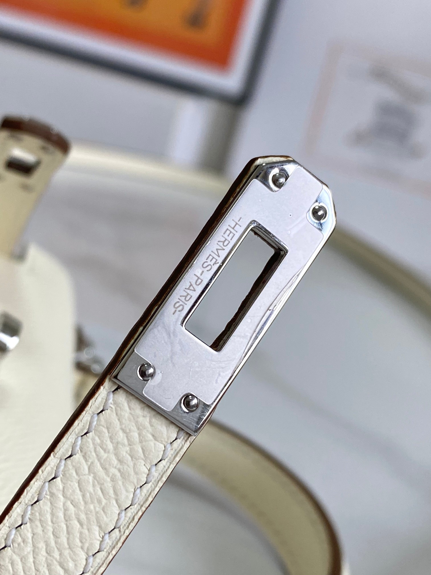 HERMES Kelly Mini II Craie Epsom Silver-tone Hardware