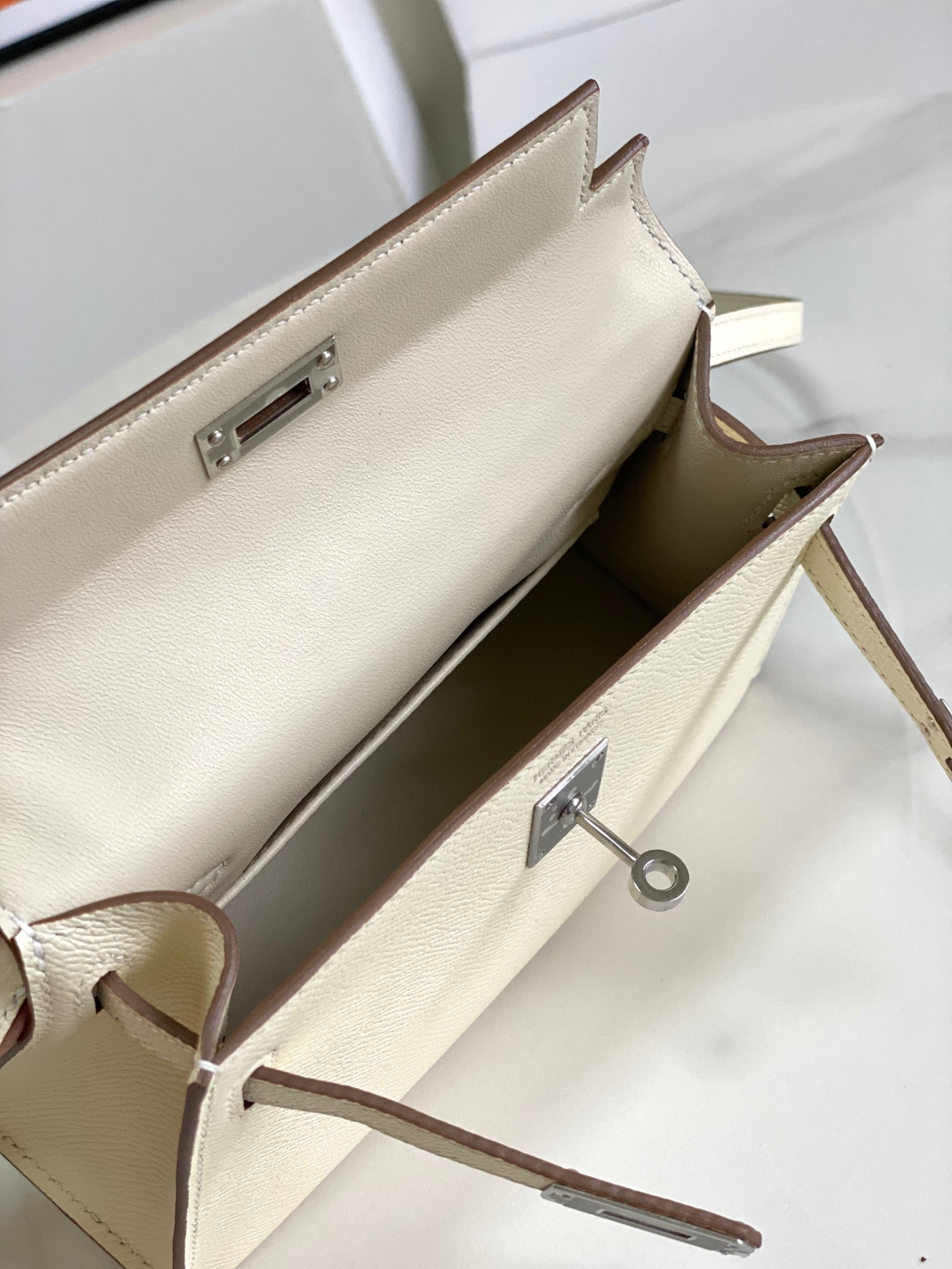 HERMES Kelly Mini II Craie Epsom Silver-tone Hardware