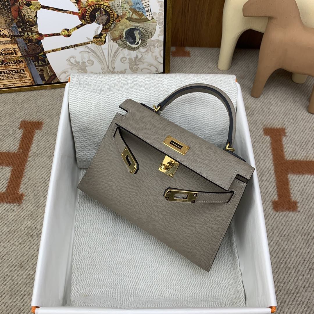 HERMES Kelly Mini II Gris Asphalte Epsom Gold-tone Hardware