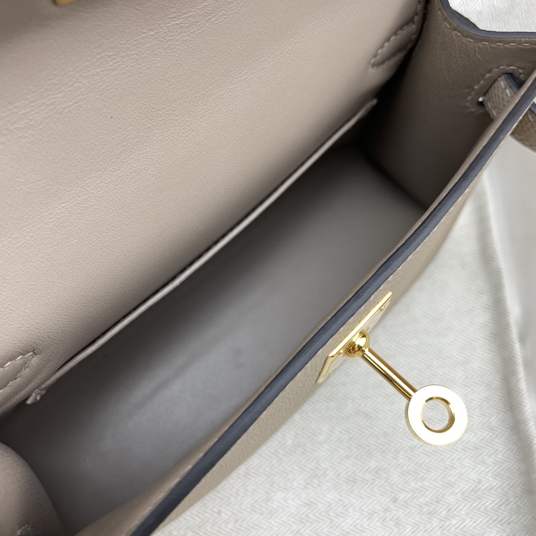 HERMES Kelly Mini II Gris Asphalte Epsom Gold-tone Hardware