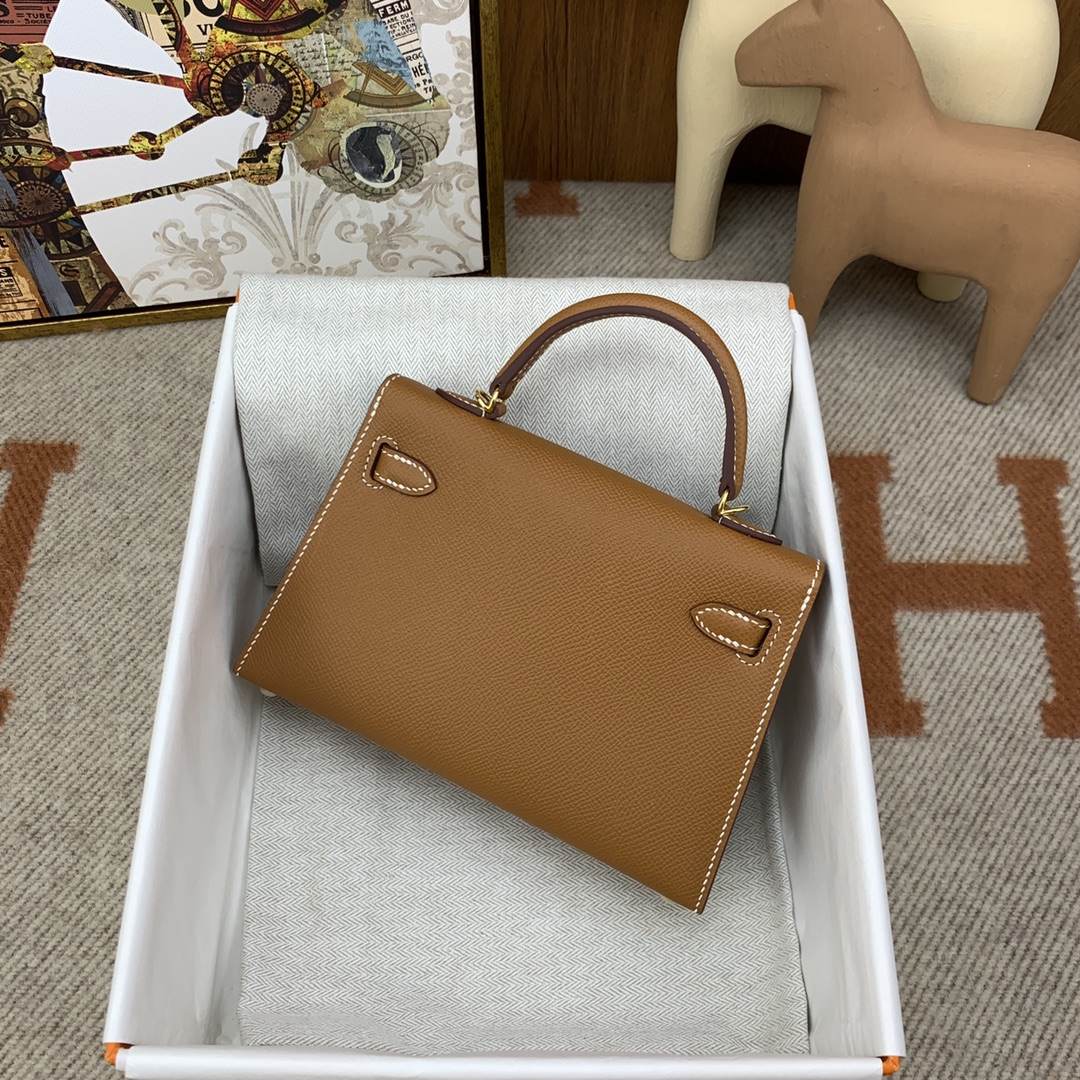 HERMES Kelly Mini II Gold Epsom Gold-tone Hardware