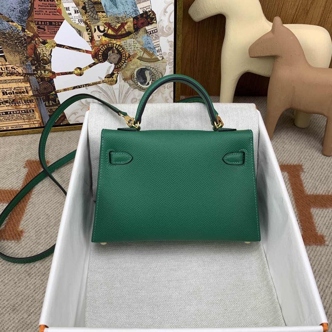 HERMES Kelly Mini II Vert Vertigo Epsom Gold-tone Hardware