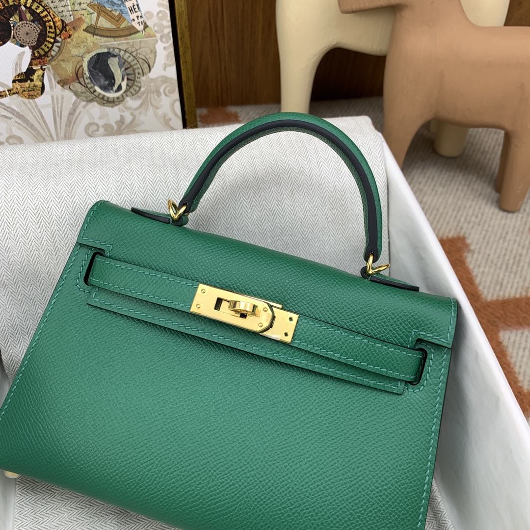 HERMES Kelly Mini II Vert Vertigo Epsom Gold-tone Hardware