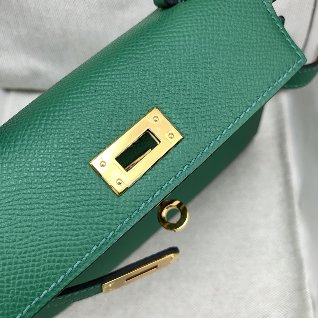 HERMES Kelly Mini II Vert Vertigo Epsom Gold-tone Hardware