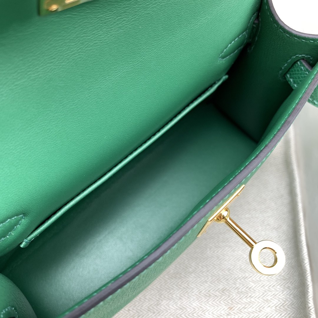 HERMES Kelly Mini II Vert Vertigo Epsom Gold-tone Hardware