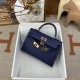 HERMES Kelly Mini II Bleu Sapphir Epsom Gold-tone Hardware