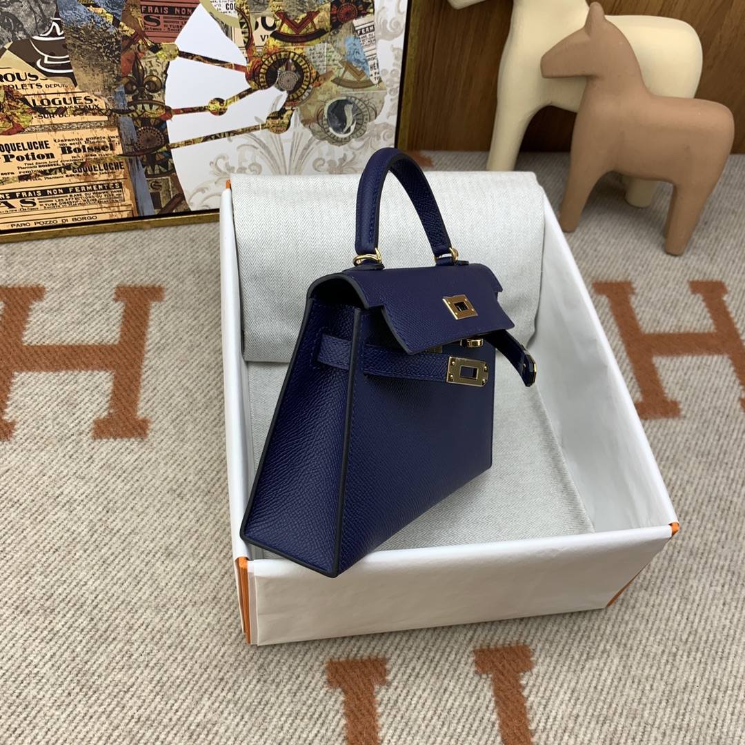 HERMES Kelly Mini II Bleu Sapphir Epsom Gold-tone Hardware