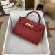 HERMES Kelly Mini II Rouge De Corur Epsom Gold-tone Hardware