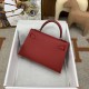 HERMES Kelly Mini II Rouge De Corur Epsom Gold-tone Hardware