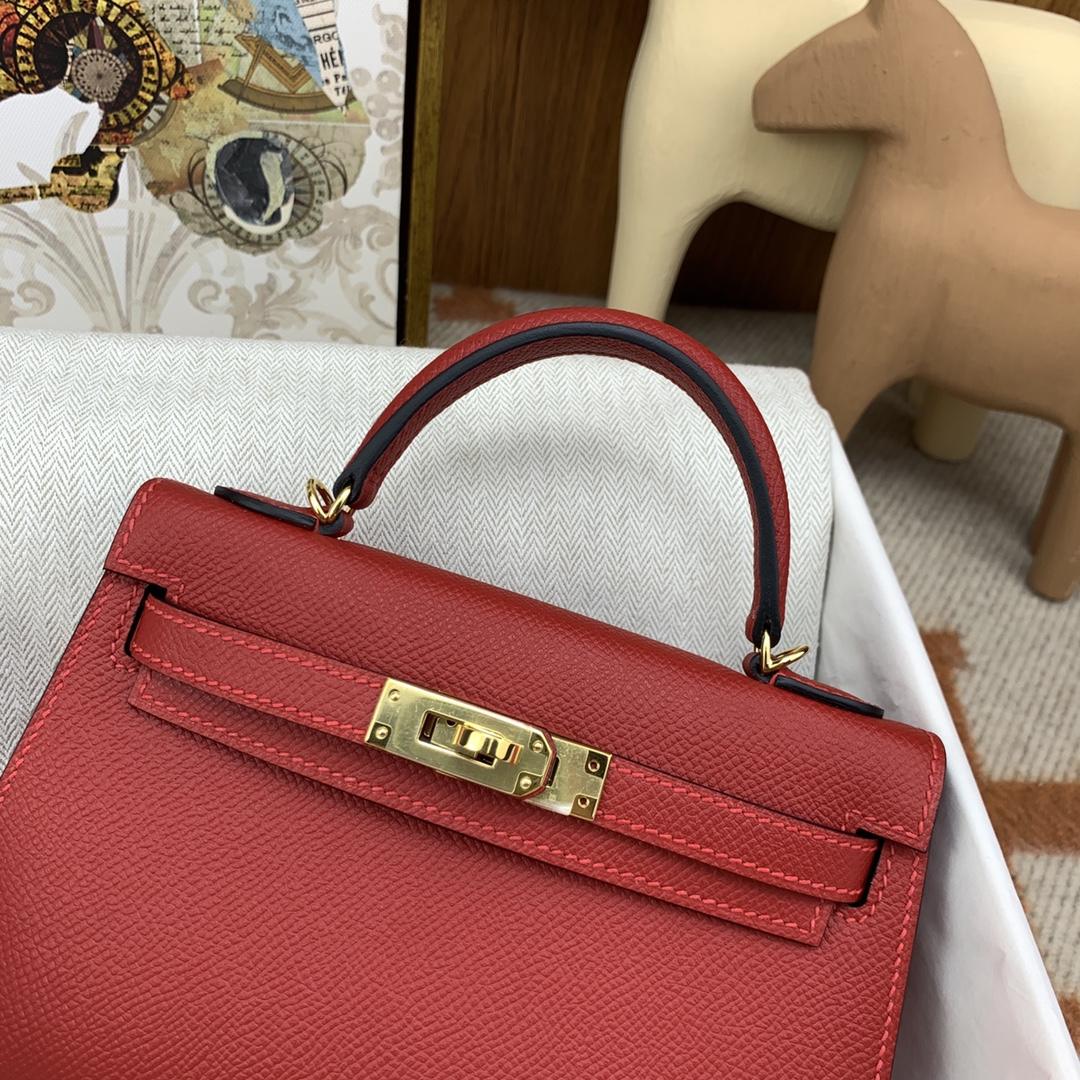 HERMES Kelly Mini II Rouge De Corur Epsom Gold-tone Hardware