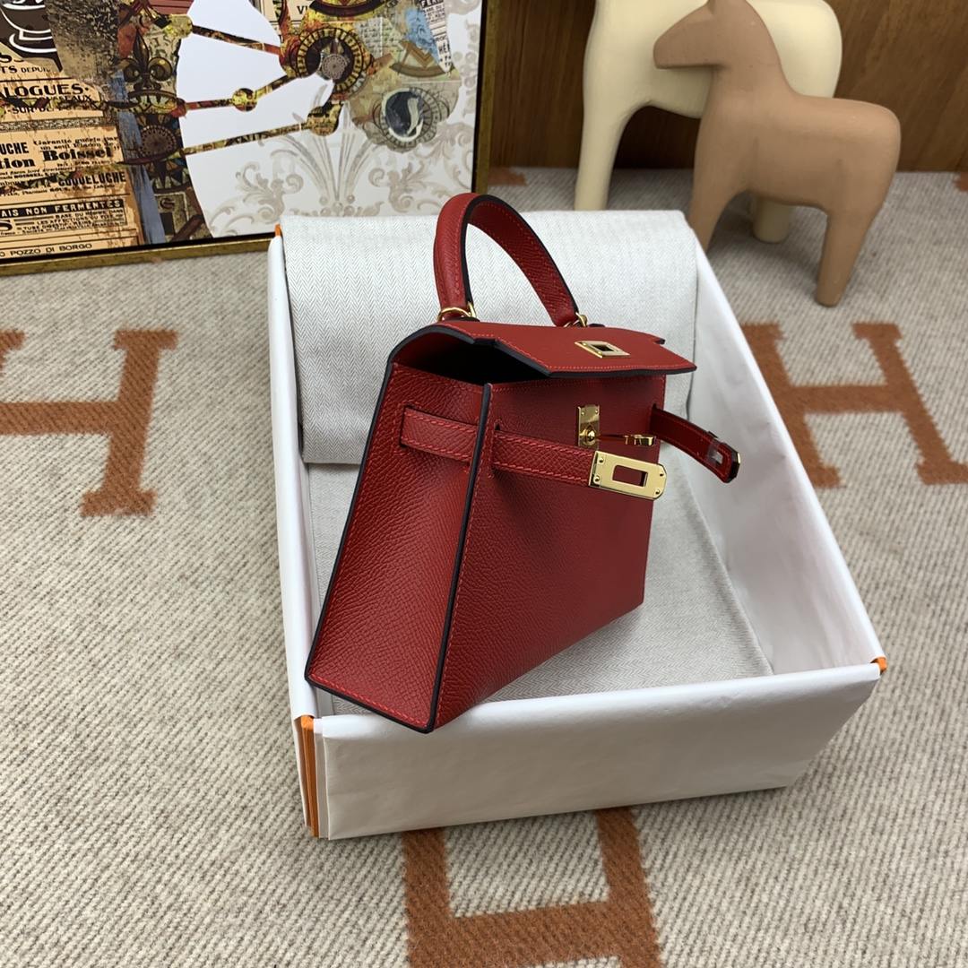 HERMES Kelly Mini II Rouge De Corur Epsom Gold-tone Hardware