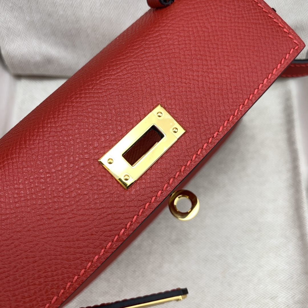 HERMES Kelly Mini II Rouge De Corur Epsom Gold-tone Hardware