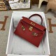 HERMES Kelly Mini II Rouge De Corur Epsom Gold-tone Hardware