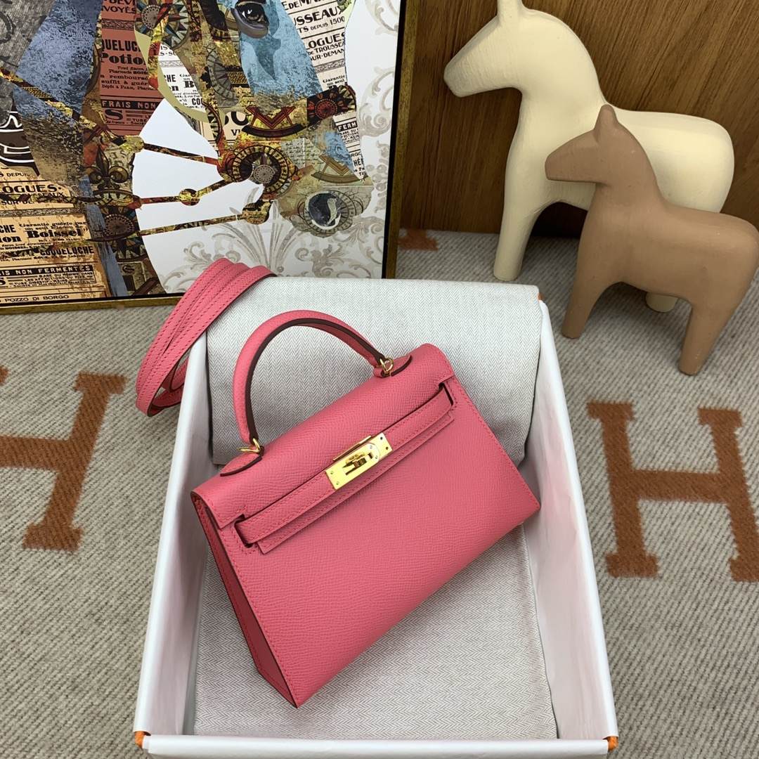 HERMES Kelly Mini II Rose Lipsur Epsom Gold-tone Hardware