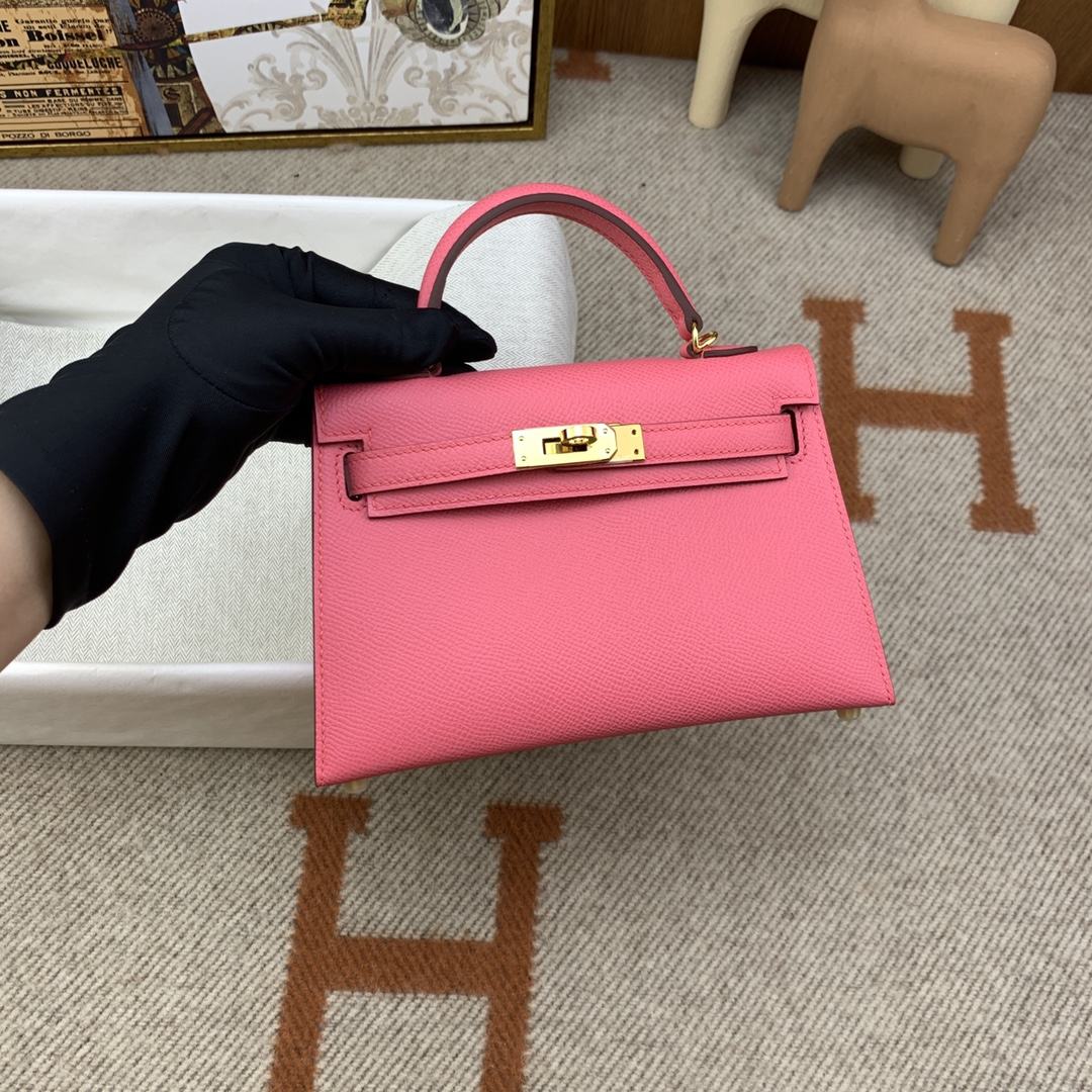 HERMES Kelly Mini II Rose Lipsur Epsom Gold-tone Hardware