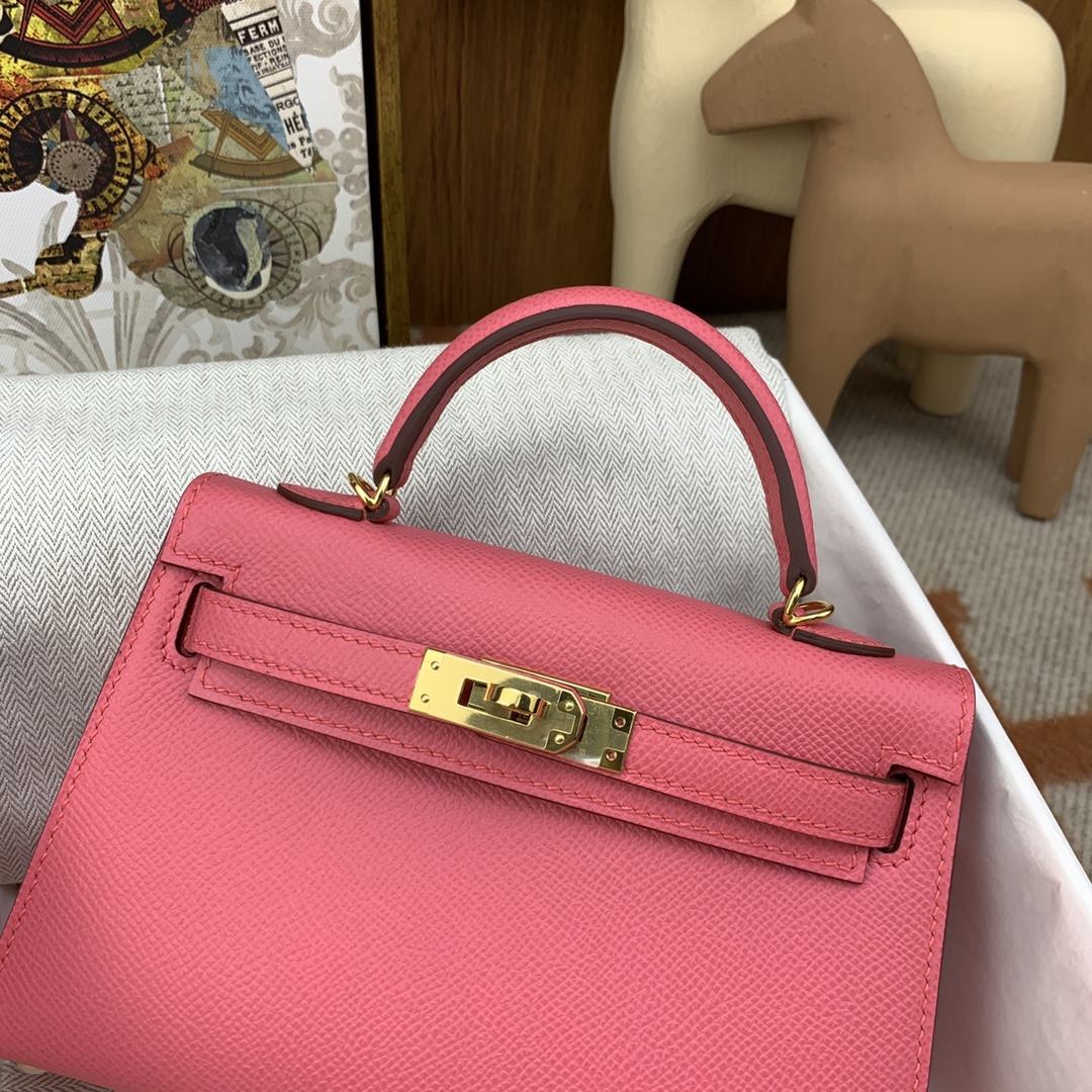 HERMES Kelly Mini II Rose Lipsur Epsom Gold-tone Hardware