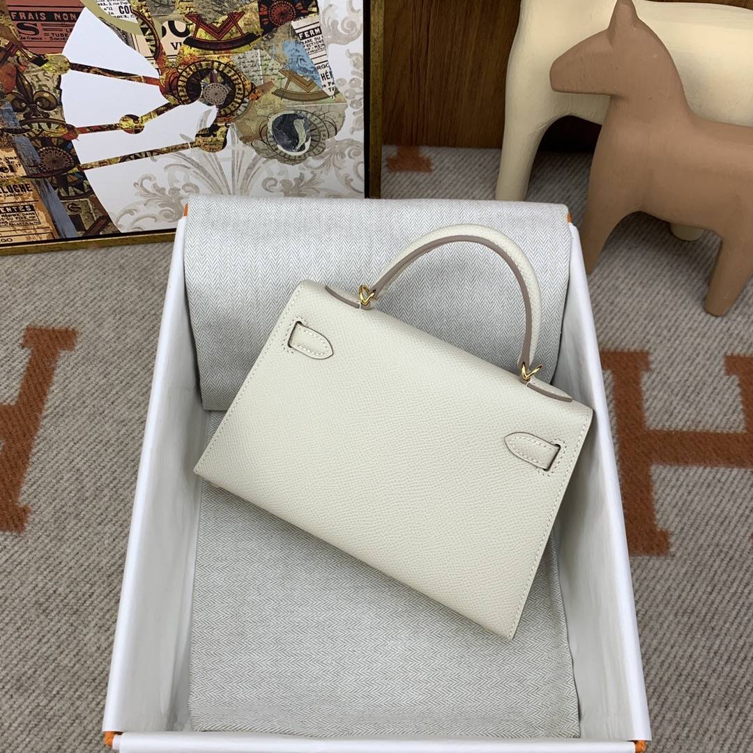 HERMES Kelly Mini II Craie Epsom Gold-tone Hardware