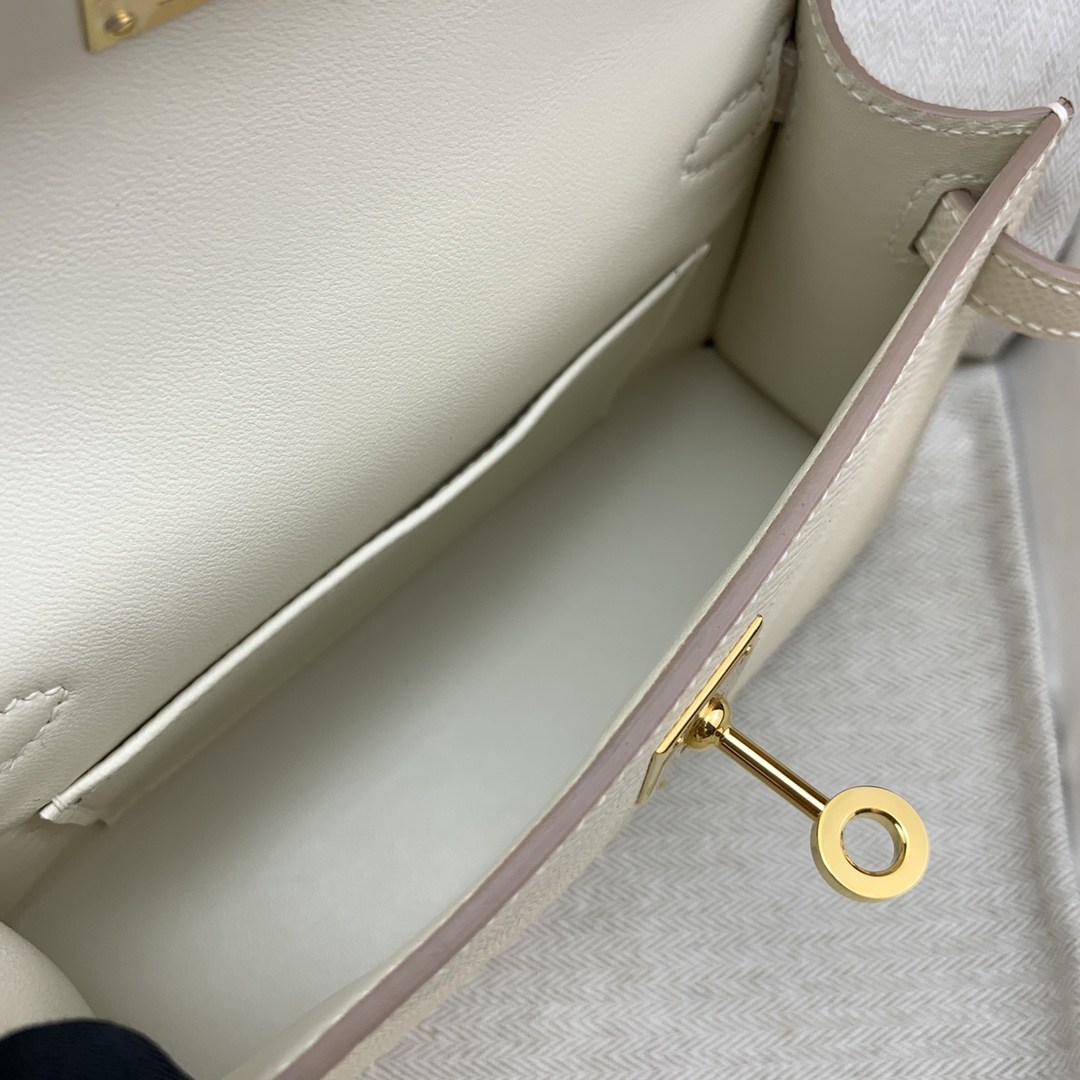 HERMES Kelly Mini II Craie Epsom Gold-tone Hardware