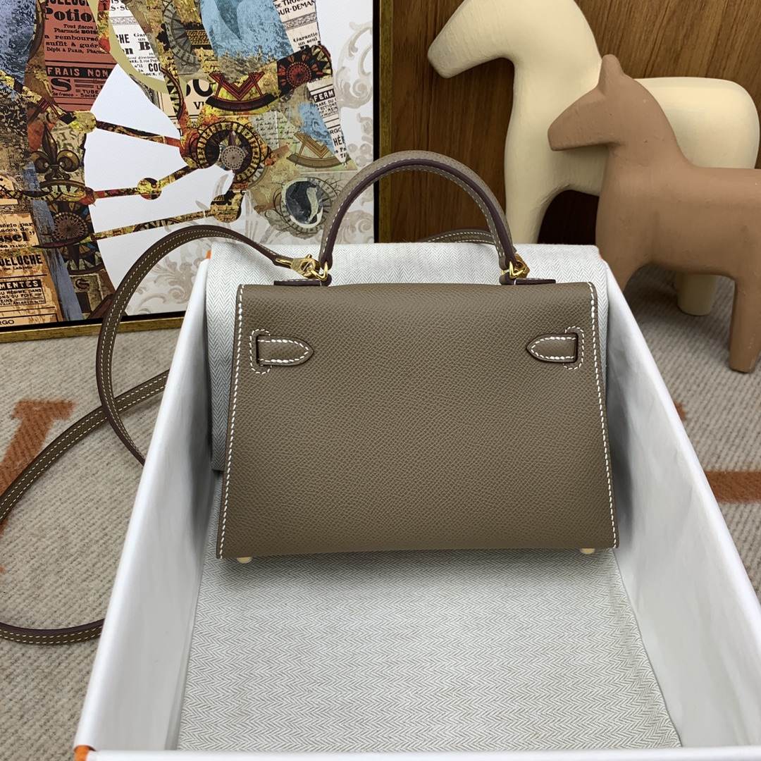 HERMES Kelly Mini II Etoupe Epsom Gold-tone Hardware