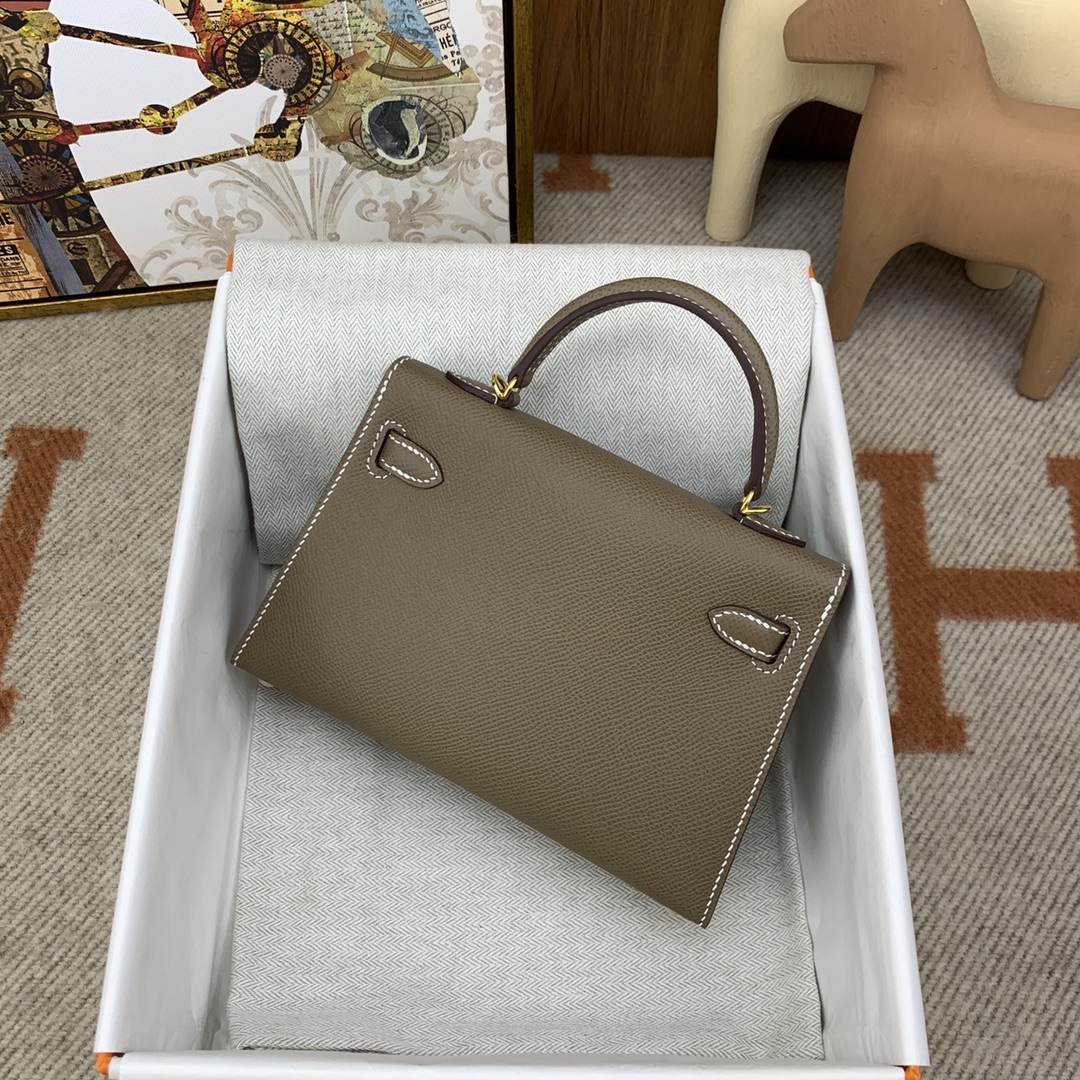 HERMES Kelly Mini II Etoupe Epsom Gold-tone Hardware