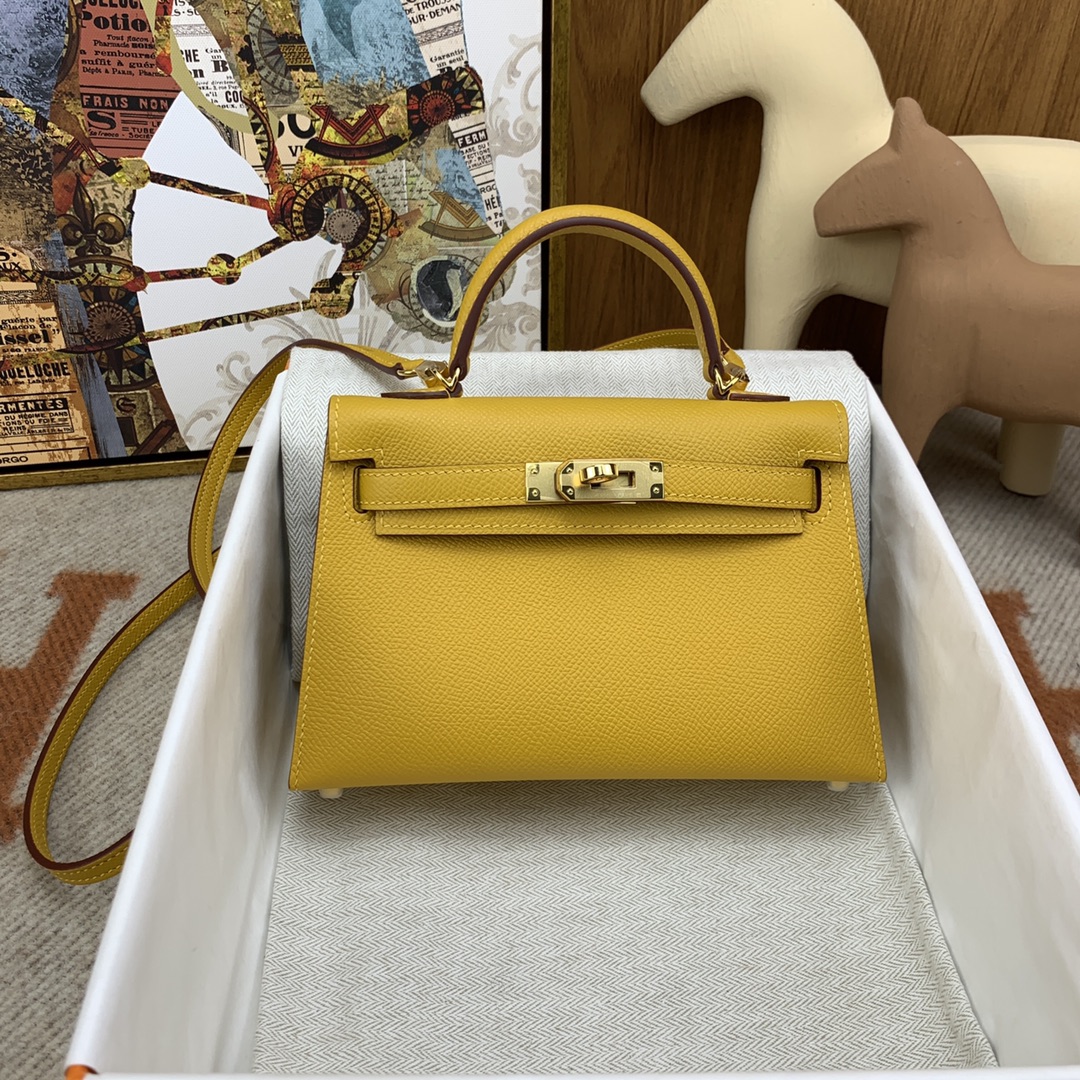 HERMES Kelly Mini II Jaune Ambre Epsom Gold-tone Hardware