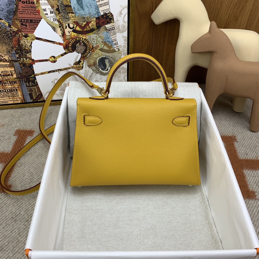 HERMES Kelly Mini II Jaune Ambre Epsom Gold-tone Hardware