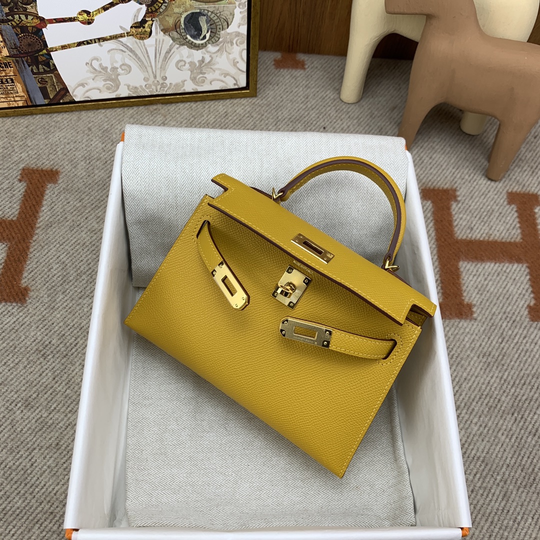 HERMES Kelly Mini II Jaune Ambre Epsom Gold-tone Hardware