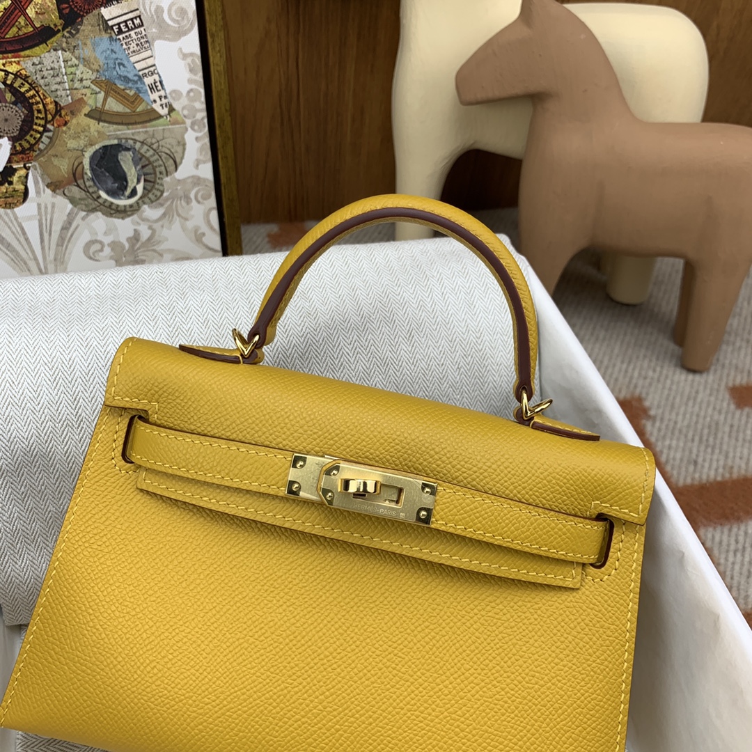 HERMES Kelly Mini II Jaune Ambre Epsom Gold-tone Hardware