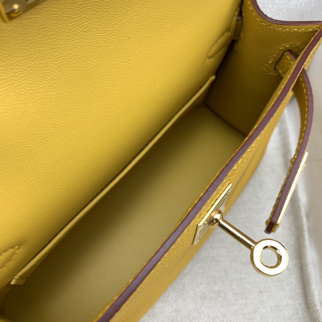 HERMES Kelly Mini II Jaune Ambre Epsom Gold-tone Hardware