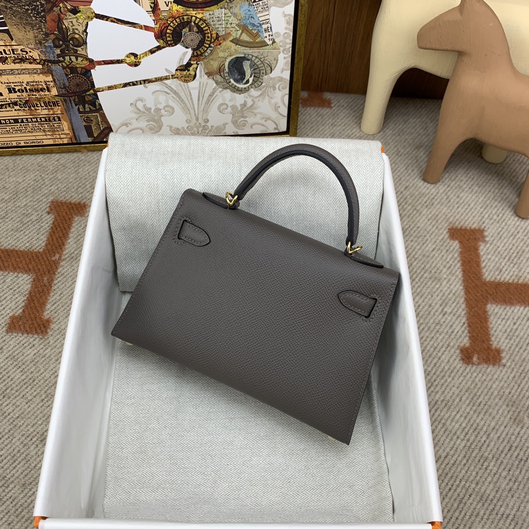 HERMES Kelly Mini II Etain Epsom Gold-tone Hardware