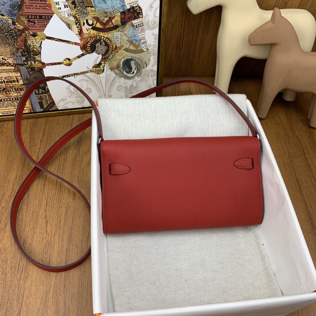 HERMES Kelly To Go Rouge De Corur Epsom Silver-tone Hardware