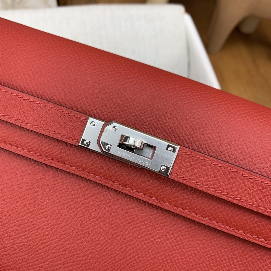 HERMES Kelly To Go Rouge De Corur Epsom Silver-tone Hardware